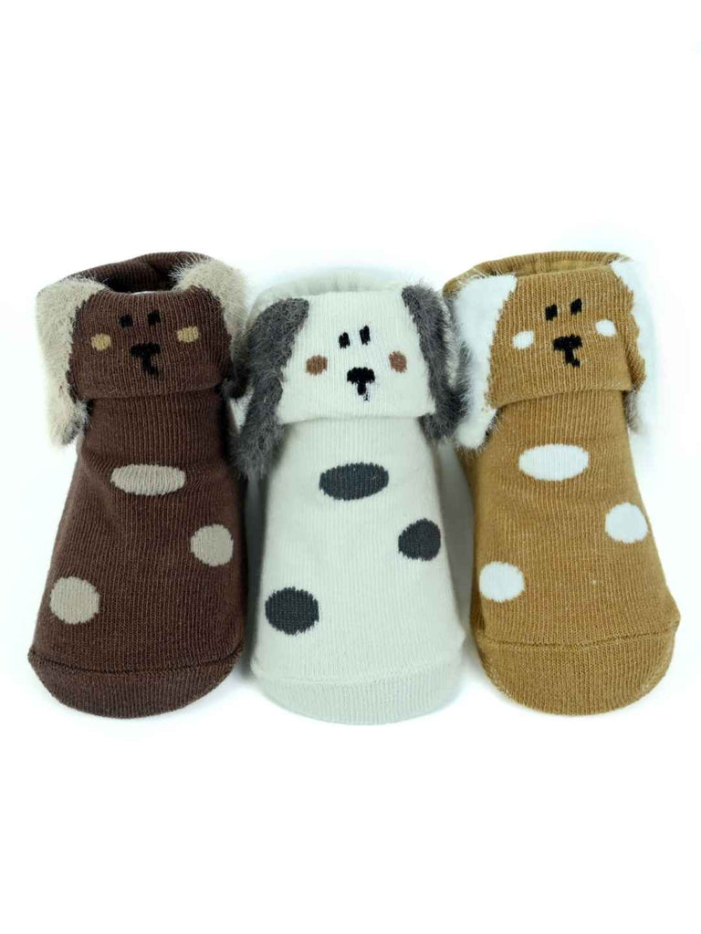 Furry Friends Baby Sock Trio – Soft Knit Booties with Cute Puppy Designs for Everyday Comfort-Front View
