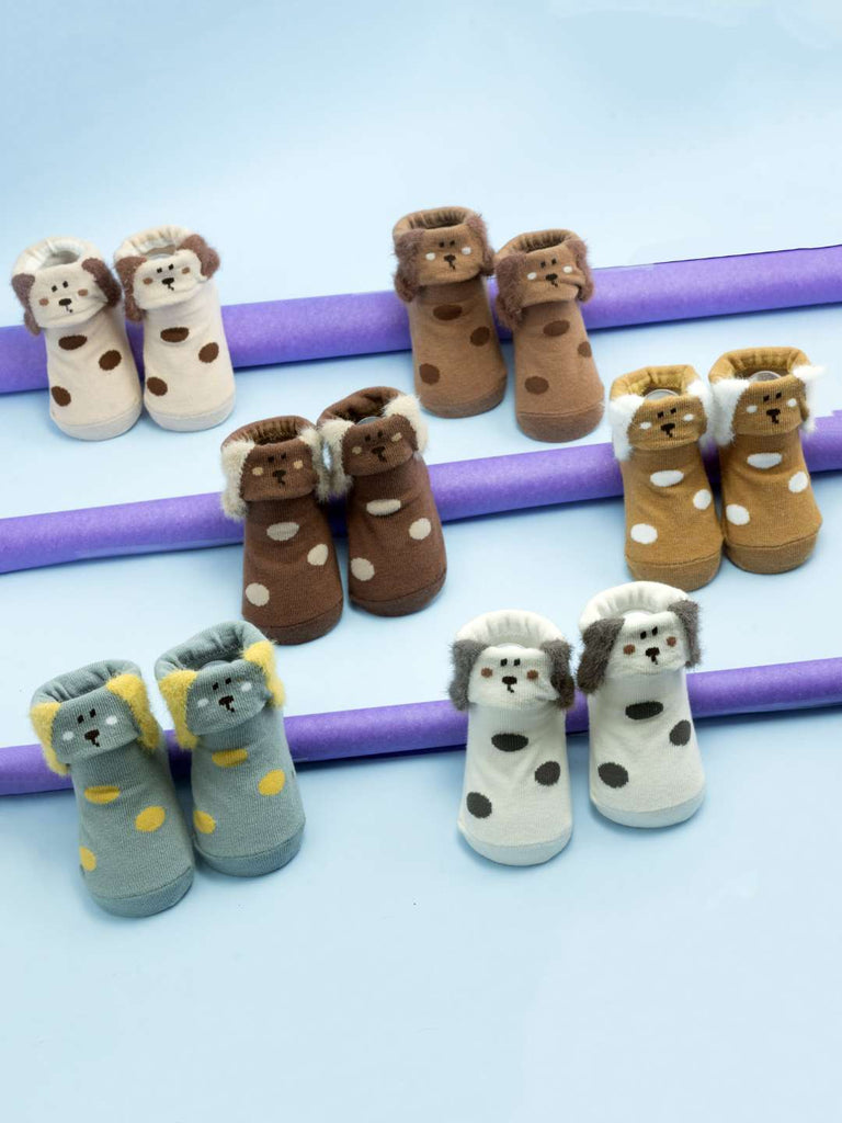 Furry Pals Baby Socks Set – 6-Pair Assortment with Plush Puppy Faces & Anti-Slip Soles-Creative View