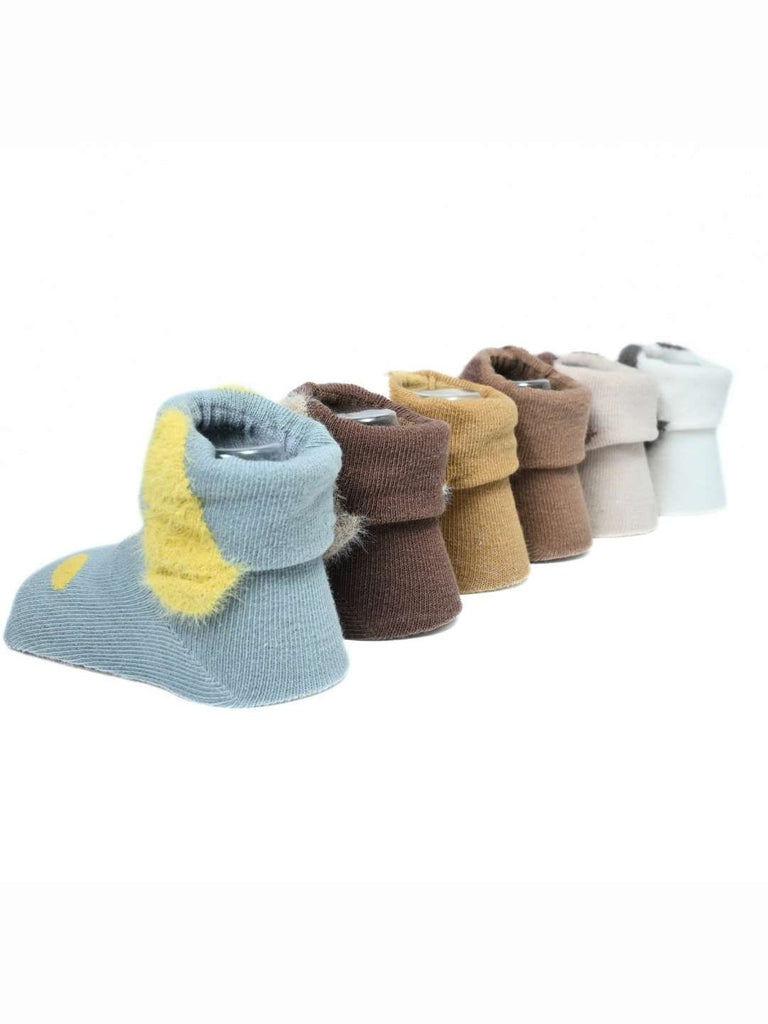 Furry Pals Baby Socks Set – 6-Pair Assortment with Plush Puppy Faces & Anti-Slip Soles-Front & Back View-Back View