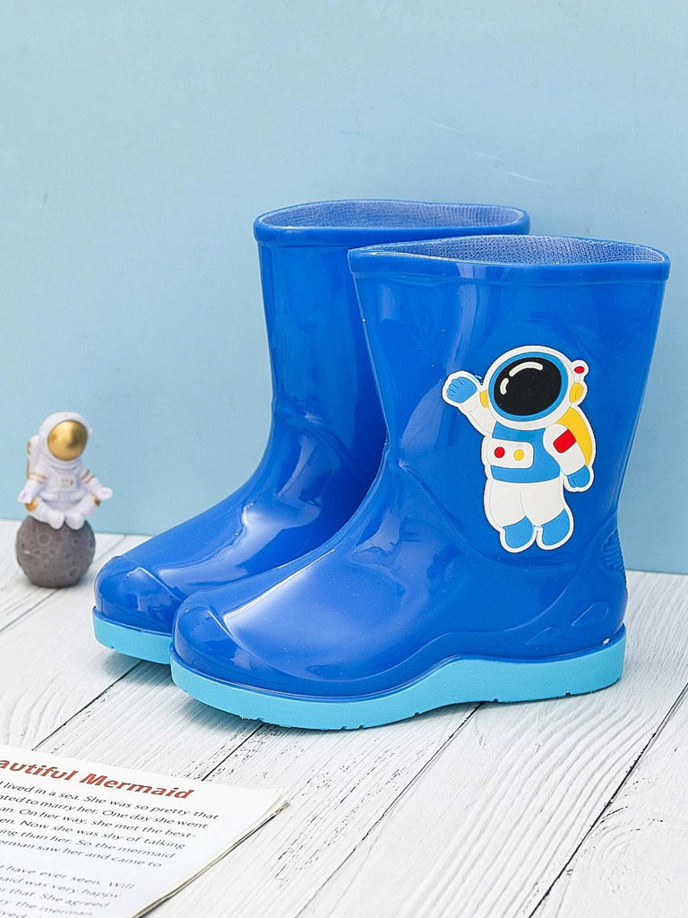 Creative Display of Galactic Blue Astronaut Rain Boots for Boys with Space Theme