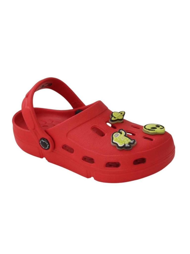 Galactic Fun Glow-in-the-Dark Alien & Space Explorer Charms Clogs for Boys-Red-Angle View