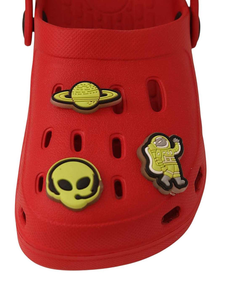 Galactic Fun Glow-in-the-Dark Alien & Space Explorer Charms Clogs for Boys-Red-Front View