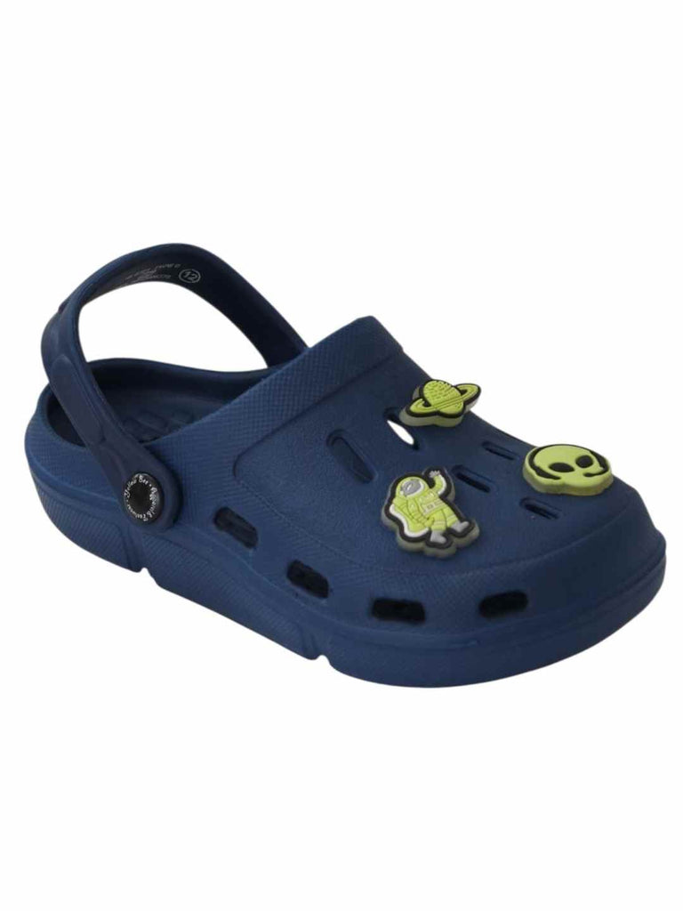 Galactic Glow-in-the-Dark Alien & Space Charms Clogs for Boys- Dark Blue-Angle View