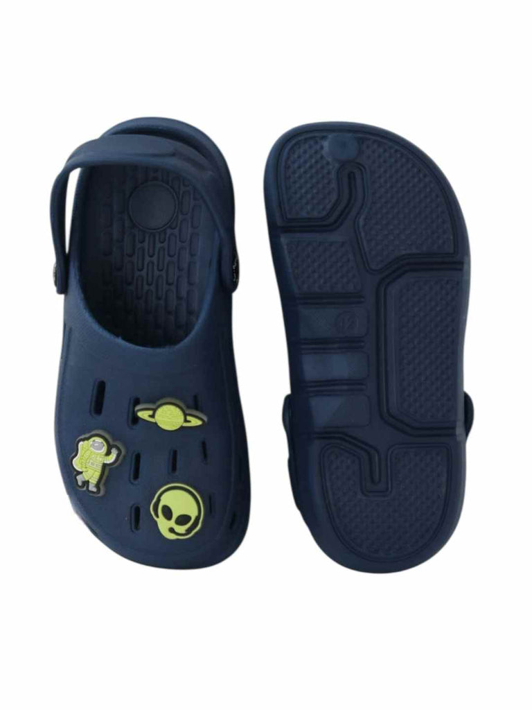 Galactic Glow-in-the-Dark Alien & Space Charms Clogs for Boys- Dark Blue-Front & Back View