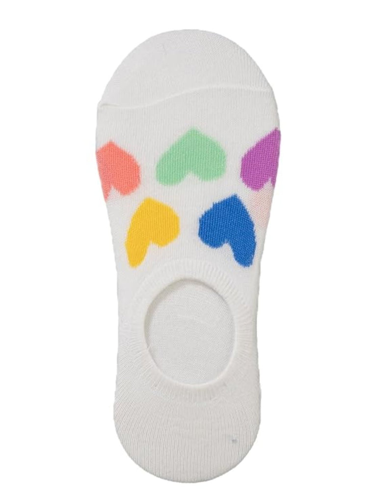 Yellow Bee White Invisible Sock for Girls with Multicolored Hearts Print.