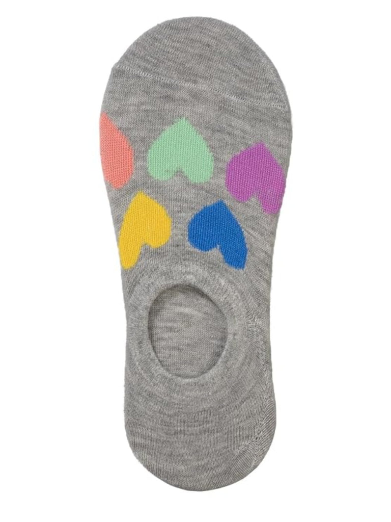 Yellow Bee Grey Invisible Sock with Colorful Heart Prints for Girls.