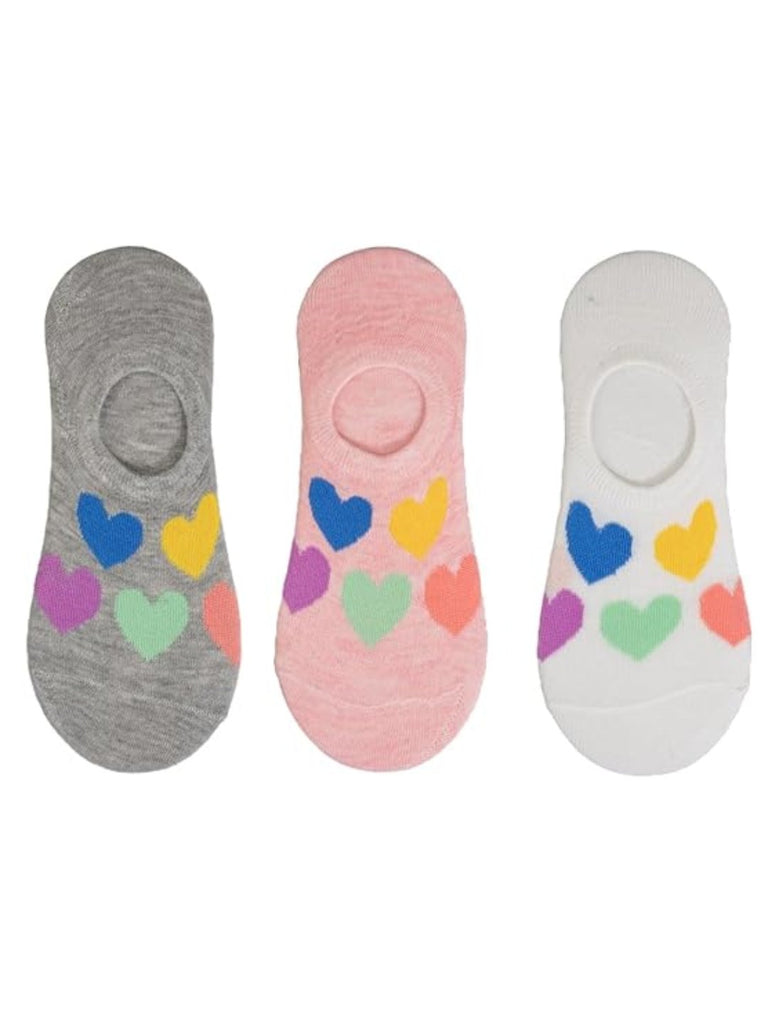 Group display of Yellow Bee Multicolored Hearts Invisible Socks in varying colors for girls.