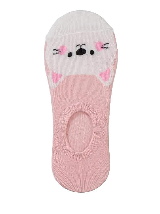 Solo Image of Yellow Bee Pink Invisible Sock with Playful Animal Face Design.