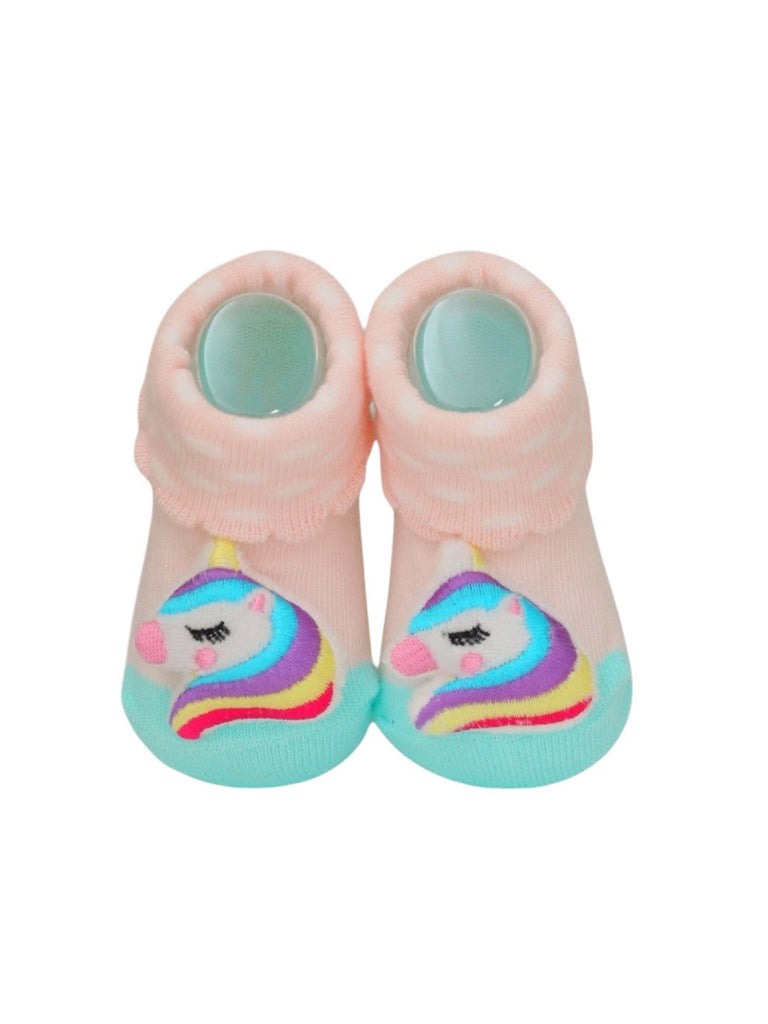 Girls' Cozy Unicorn Design Socks - Pastel and White- Top View