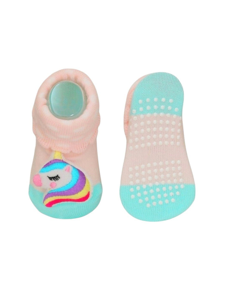 Girls' Cozy Unicorn Design Socks - Pastel and White- Front & Back View