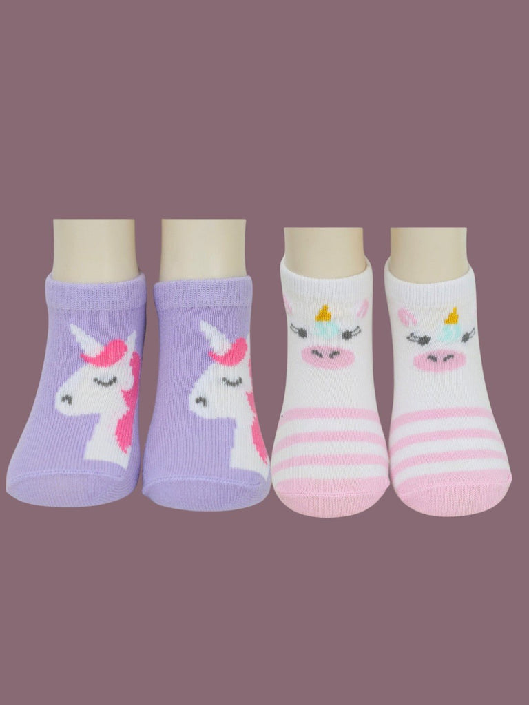 Girls' Elegant Unicorn-Themed Cotton Socks Duo - Purple & Pink