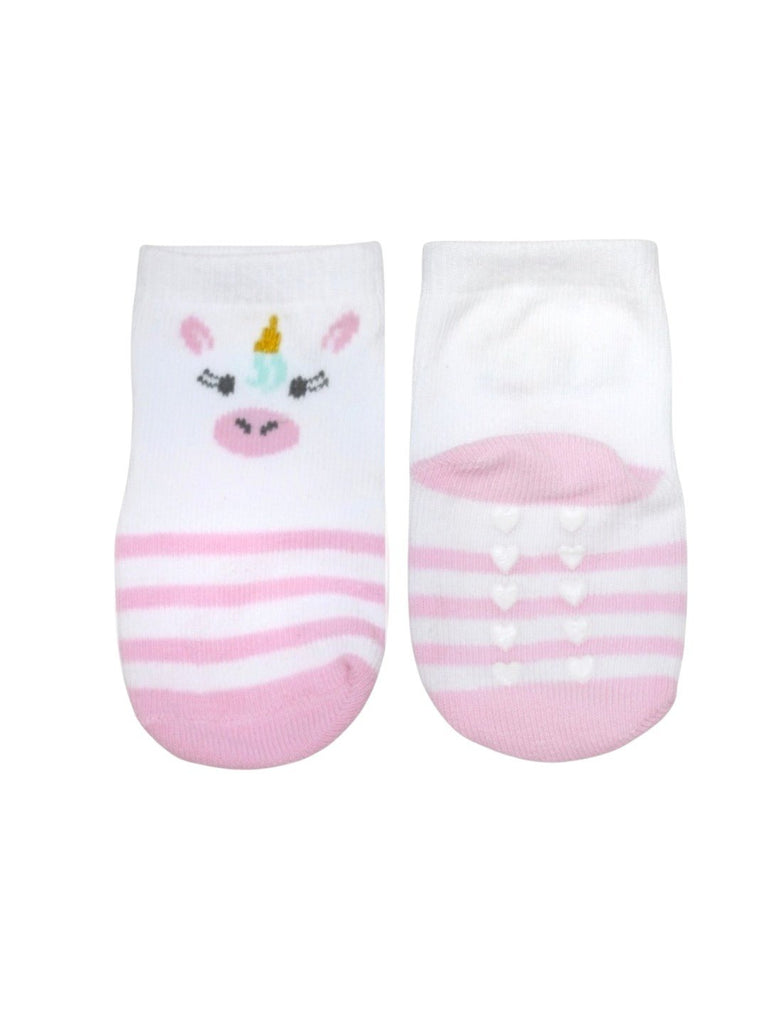 Girls' Elegant Unicorn-Themed Cotton Socks Duo - pink- front & Back view