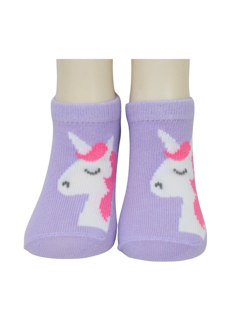 Girls' Elegant Unicorn-Themed Cotton Socks Duo - Purple & Pink