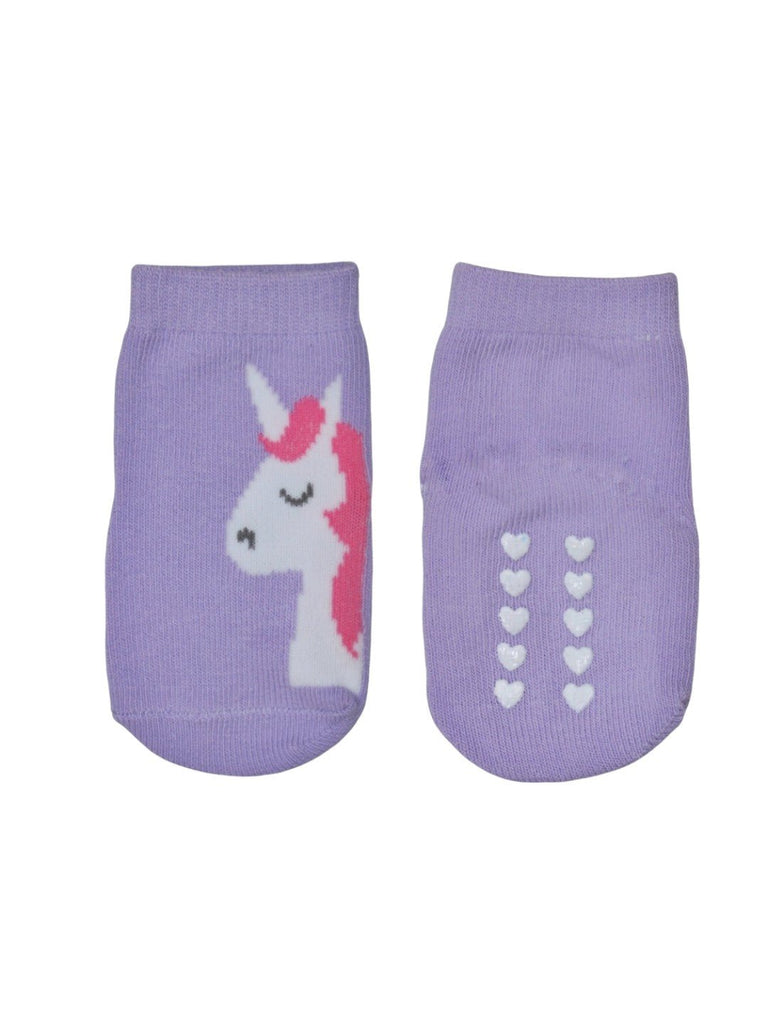 Girls' Elegant Unicorn-Themed Cotton Socks Duo - purple- front & Back view