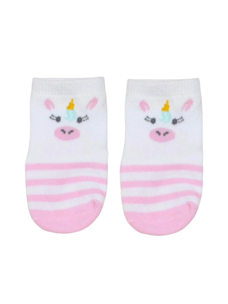 Girls' Elegant Unicorn-Themed Cotton Socks Duo - pink- front view