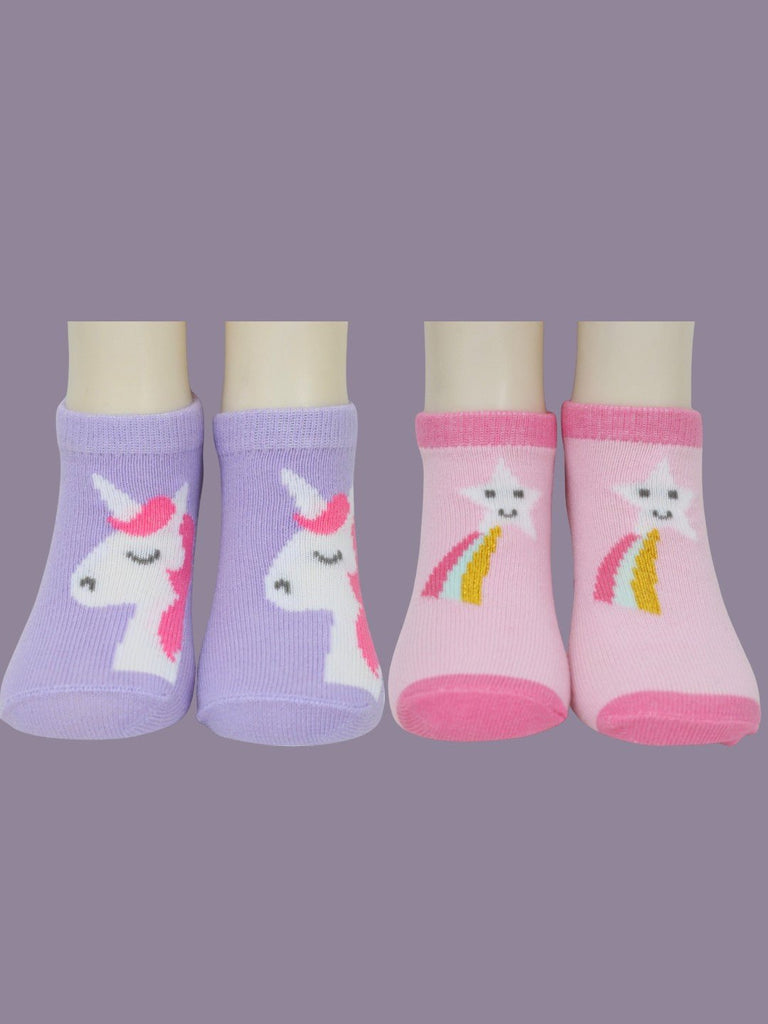 Girls' Enchanted Unicorn & Rainbow Star Socks Combo - 2 Pairs, Purple & Pink- Creative view