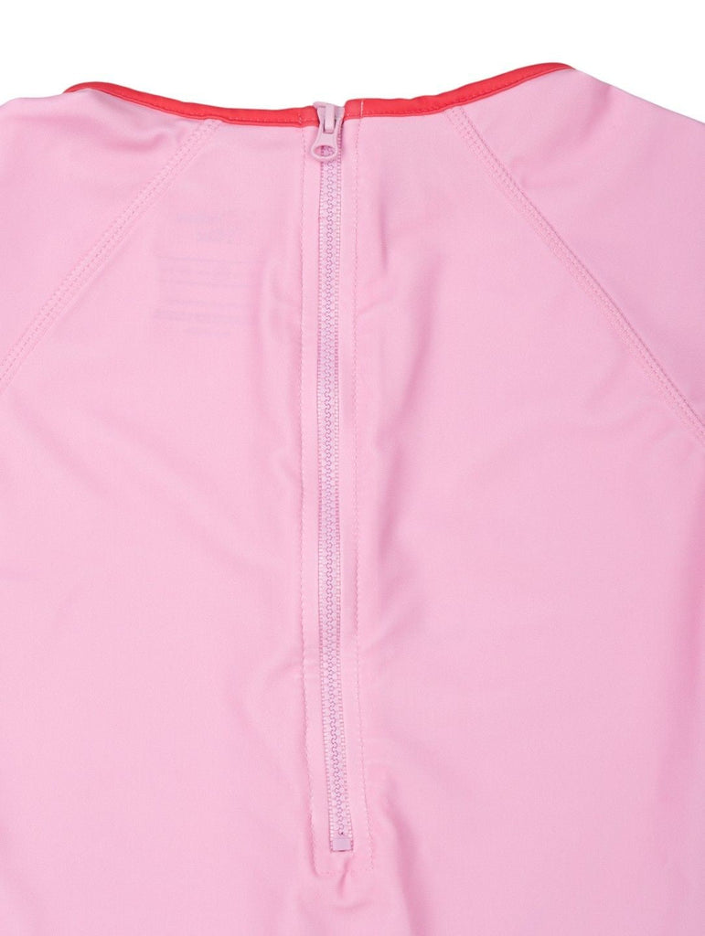 Girls’ Pink Magical Unicorn One-Piece Swimsuit – Rainbow Mane Design-Back Close Up View