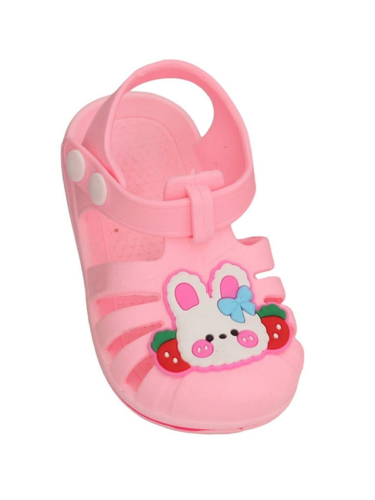 Angle view of Girls' Pink Bunny and Strawberry Strap Sandals by Yellow Bee