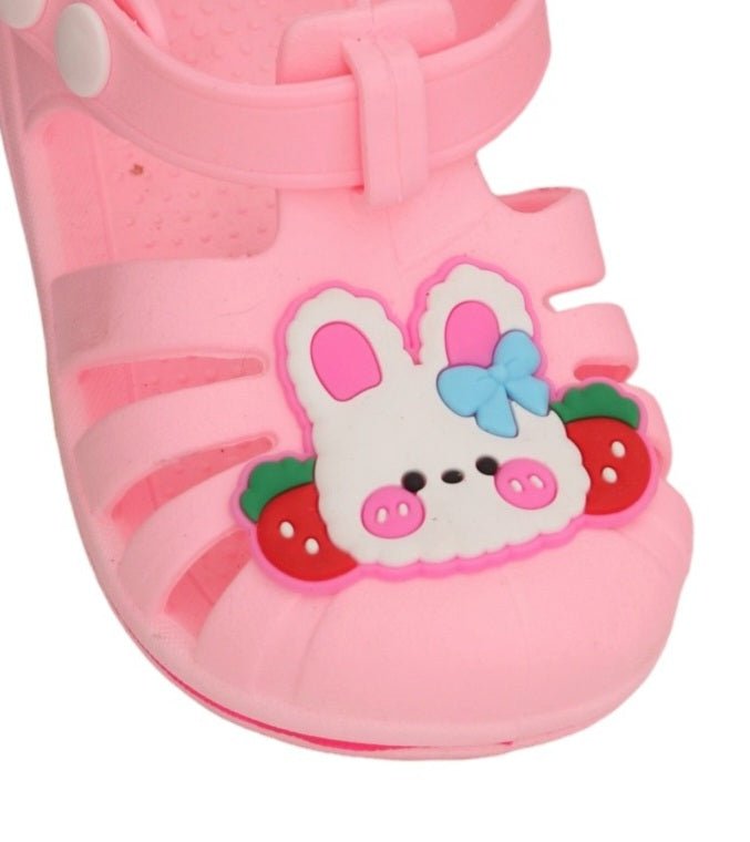 Close-up zoom view of Girls' Pink Bunny and Strawberry Strap Sandals by Yellow Bee
