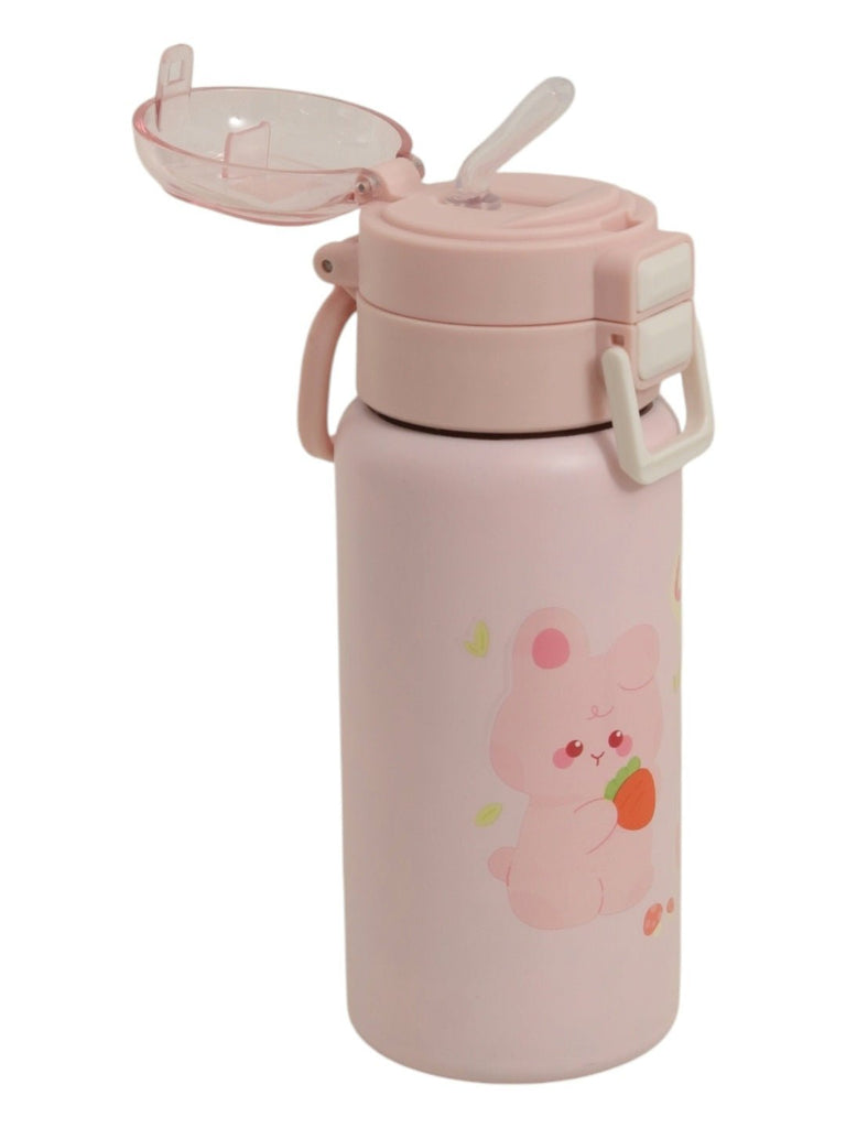 Girls’ Pink Insulated Hot & Cold Stainless Steel Water Bottle Flask with Bunny Design-sipper view