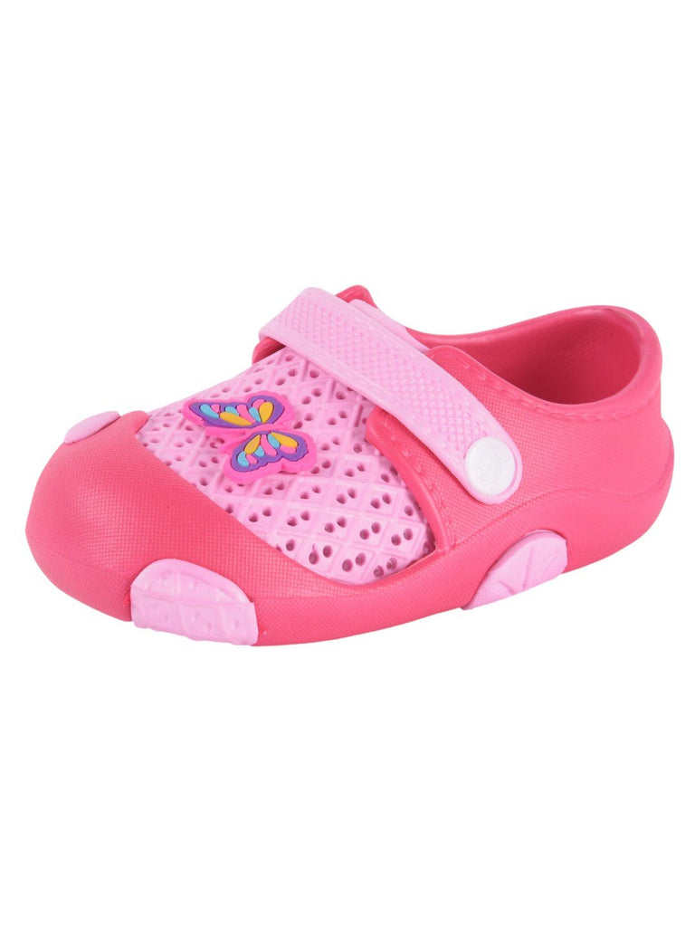 Yellow Bee Girls' Pink Clogs with Butterfly Motif Angle View