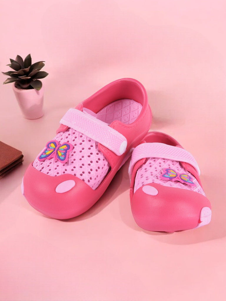 Yellow Bee Girls' Pink Clogs with Butterfly Motif creative View