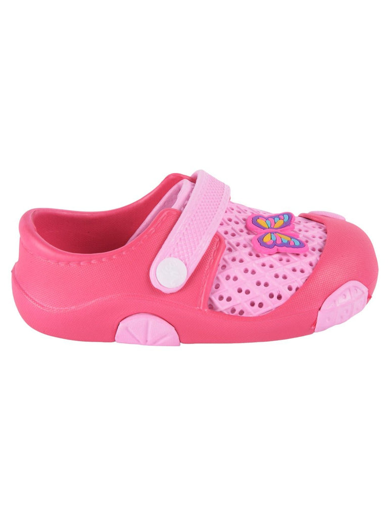 Yellow Bee Girls' Pink Clogs with Butterfly Motif side View