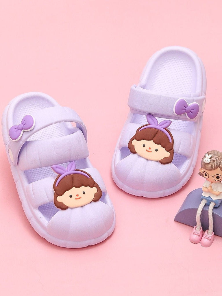 Yellow bee purple cute girl face design sandals creative view.