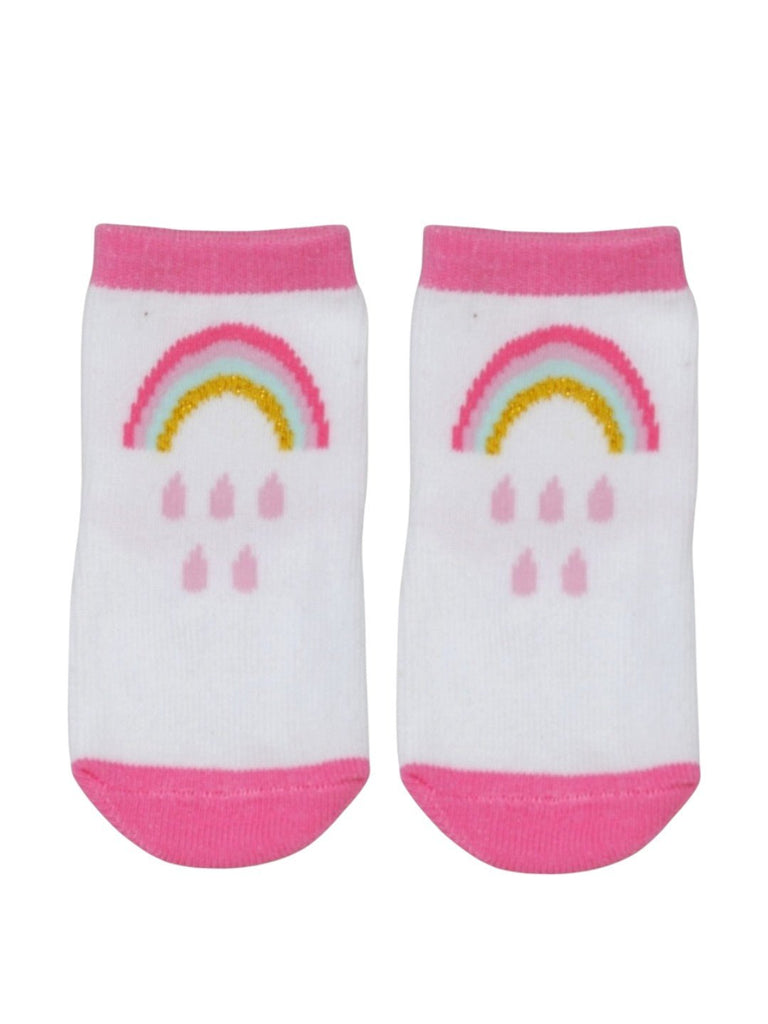 Girls' Clouds Cotton Socks Combo - Pink & White- Full Front View