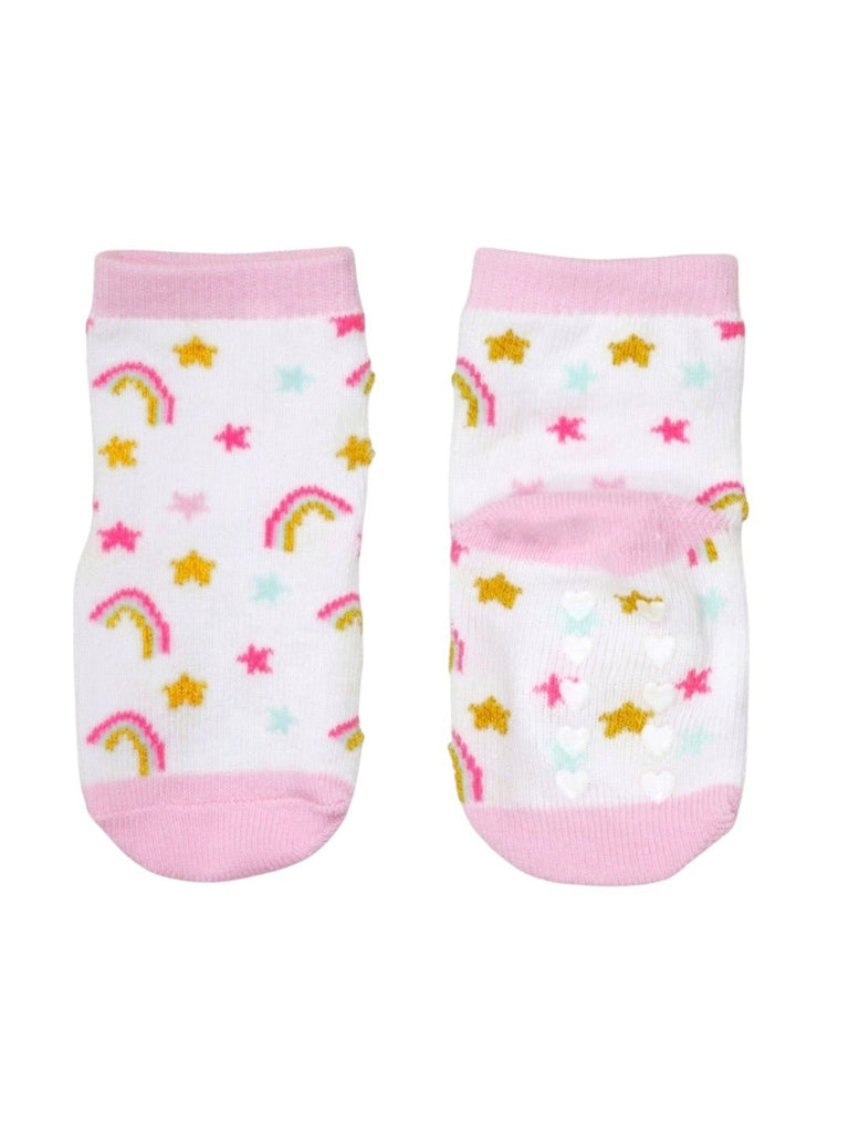 Girls' Rainbow Cotton Socks Combo - Pink & White- Full Front & Back View