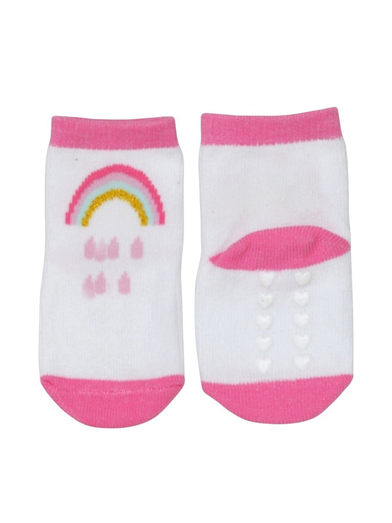 Girls' Clouds Cotton Socks Combo - Pink & White- Full Front & Back View