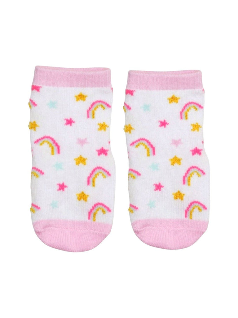 Girls' Rainbow Cotton Socks Combo - Pink & White- Full Front View