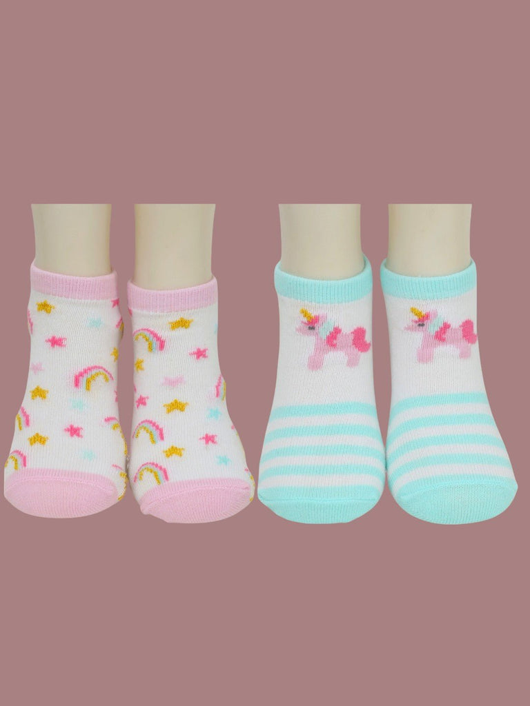 Girls' Rainbow & Unicorn Cotton Socks Combo - Creative View