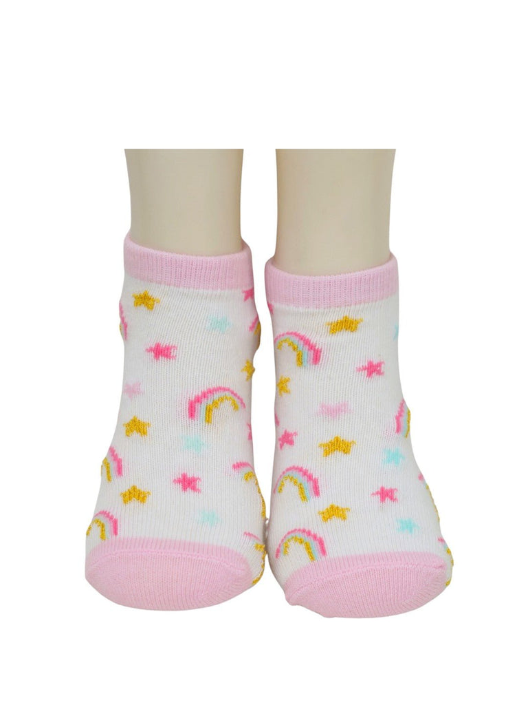 Girls' Rainbow Cotton Socks Combo, Pink- Front View