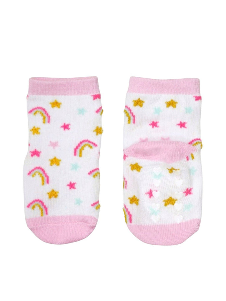 Girls' Rainbow Cotton Socks Combo, Pink- Full Front & Back View