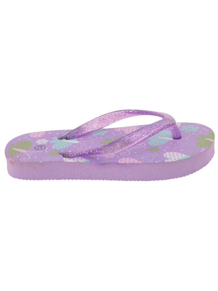 Glittery Butterfly Print Flip-Flops for Girls - Purple side view