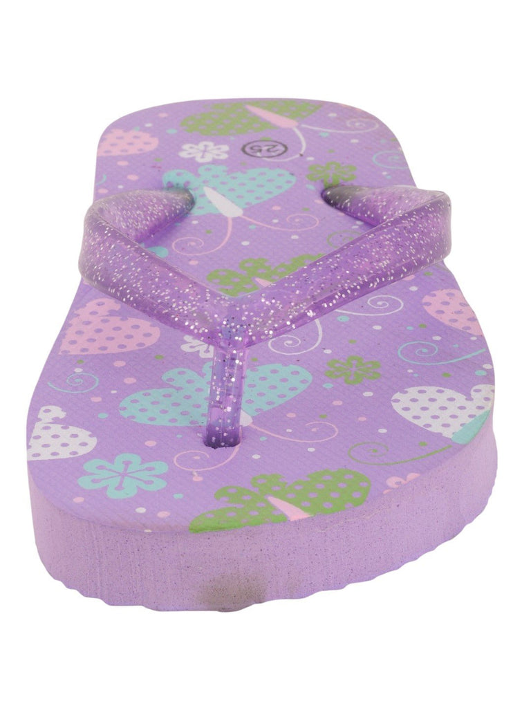 Glittery Butterfly Print Flip-Flops for Girls - Purple front view