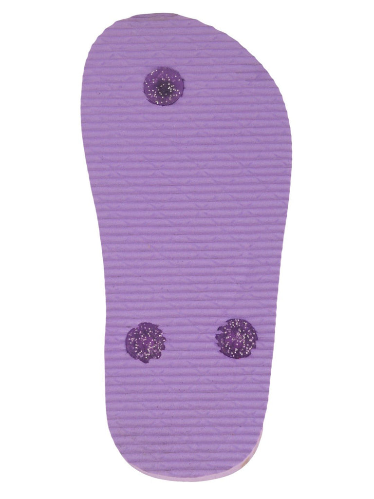 Glittery Butterfly Print Flip-Flops for Girls - Purple back view