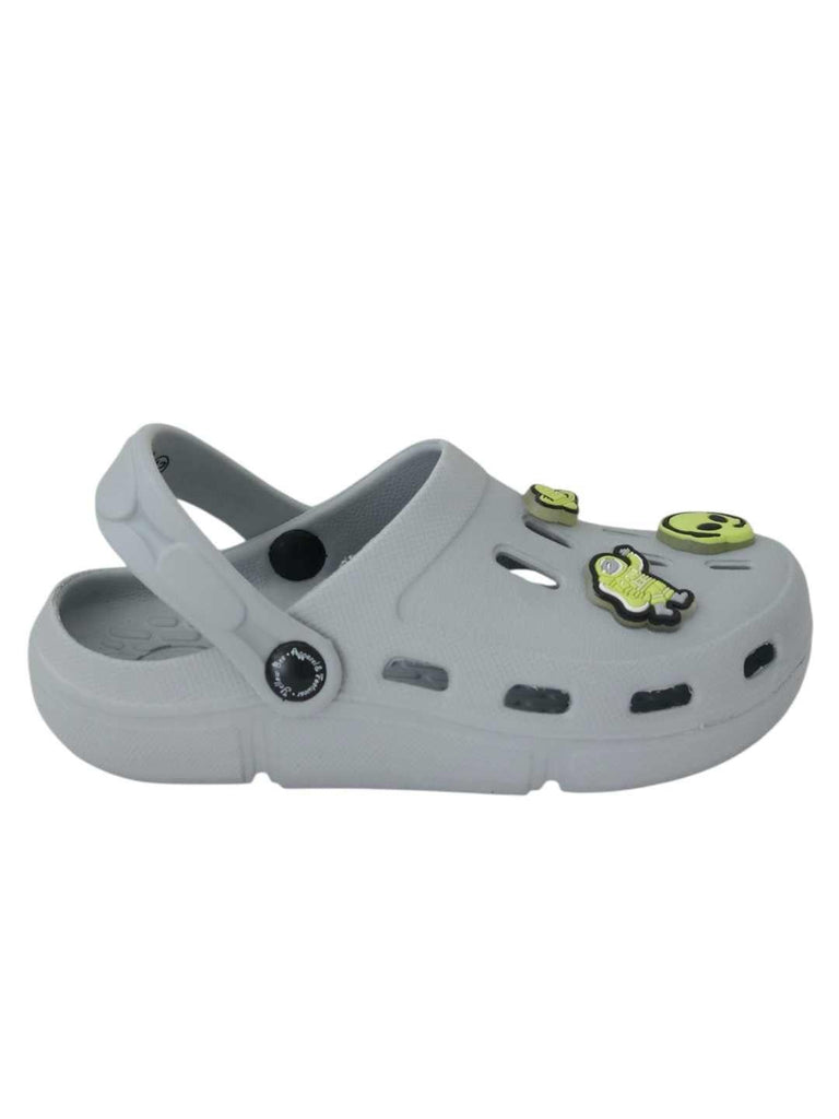 Glow-in-the-Dark Alien & Space Charms Clogs for Boys- Grey-Side View