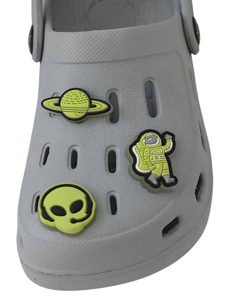 Glow-in-the-Dark Alien & Space Charms Clogs for Boys- Grey-Front View