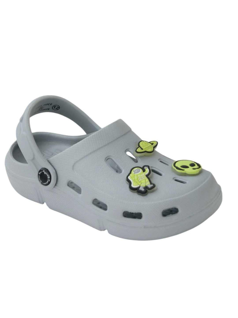 Glow-in-the-Dark Alien & Space Charms Clogs for Boys- Grey-Angle View