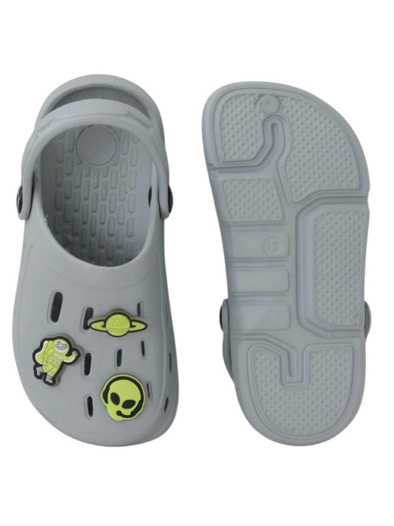 Glow-in-the-Dark Alien & Space Charms Clogs for Boys- Grey-Front & Back View