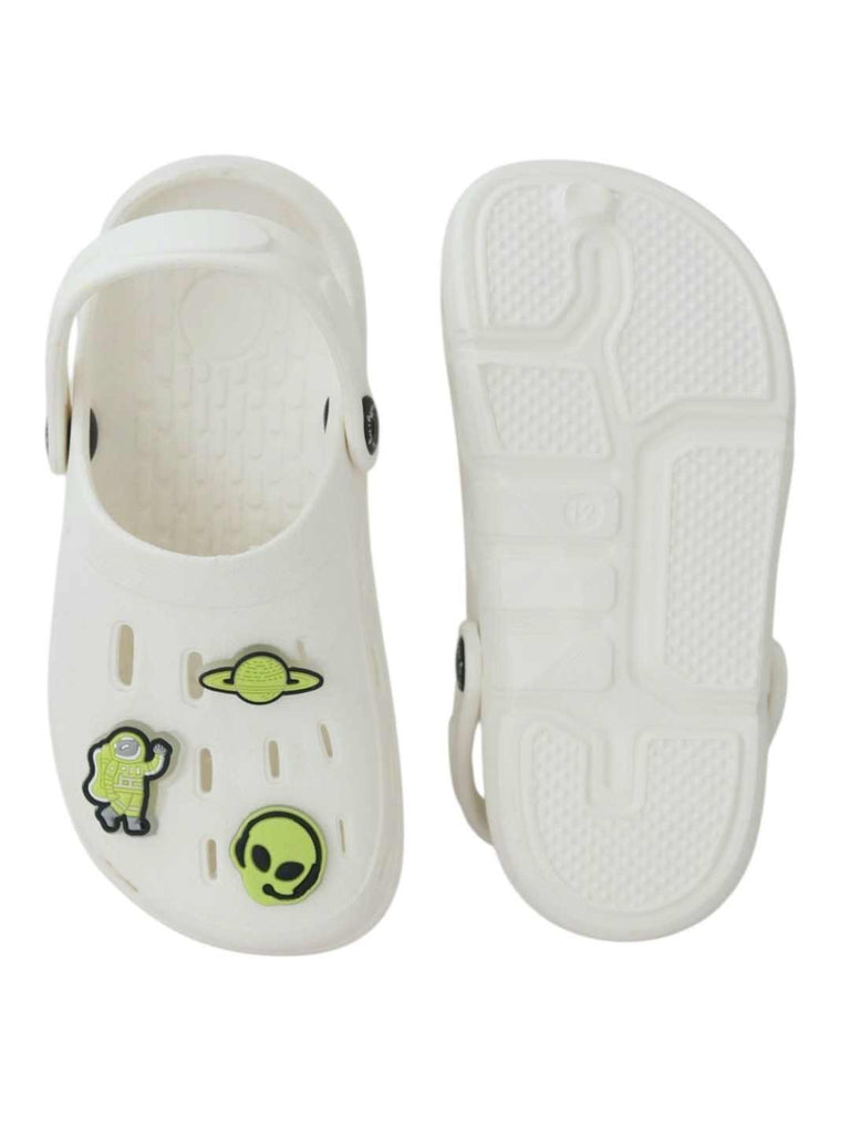 Glow-in-the-Dark Alien & Space Explorer Charms Clogs for Boys-White- Front & back View