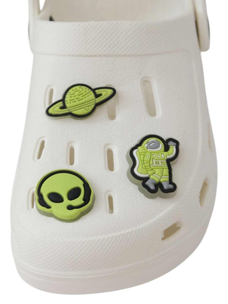Glow-in-the-Dark Alien & Space Explorer Charms Clogs for Boys-White- Front View