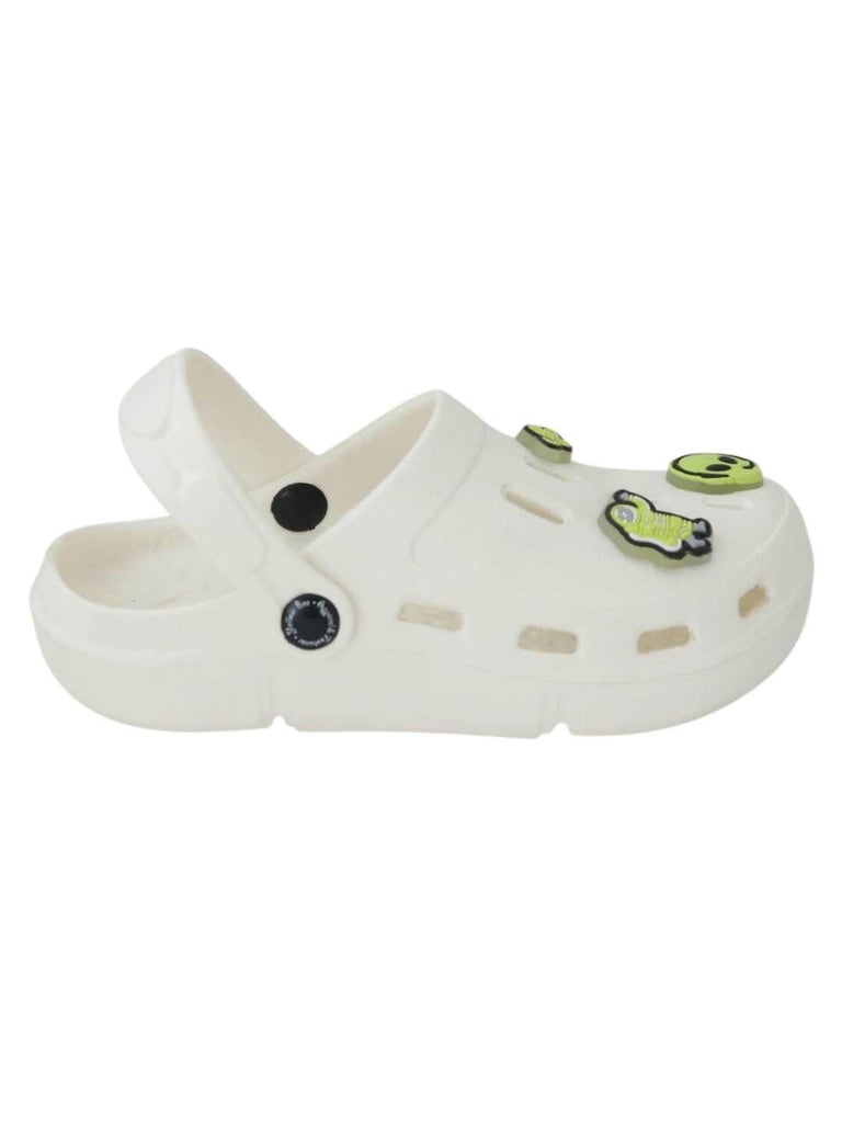 Glow-in-the-Dark Alien & Space Explorer Charms Clogs for Boys-White- Side View