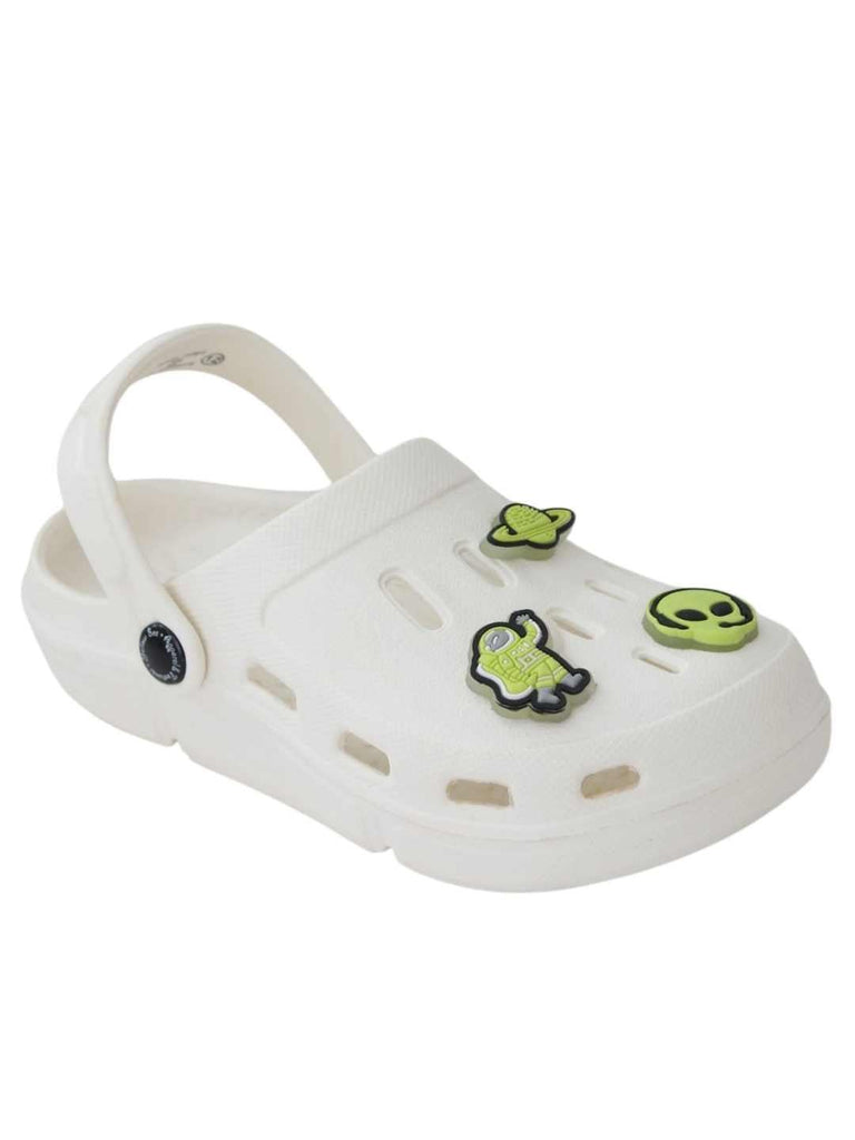 Glow-in-the-Dark Alien & Space Explorer Charms Clogs for Boys-White- Angle View