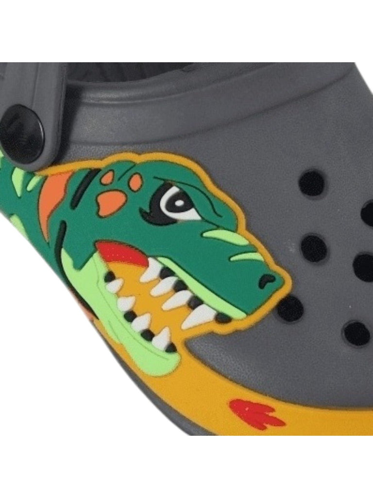 Go Wild with Grey Dino Clogs for Kids-Close up view