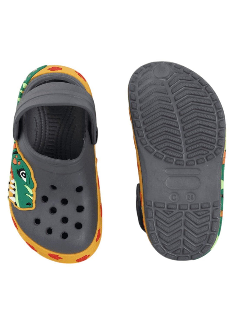 Go Wild with Grey Dino Clogs for Kids-Front & Back View