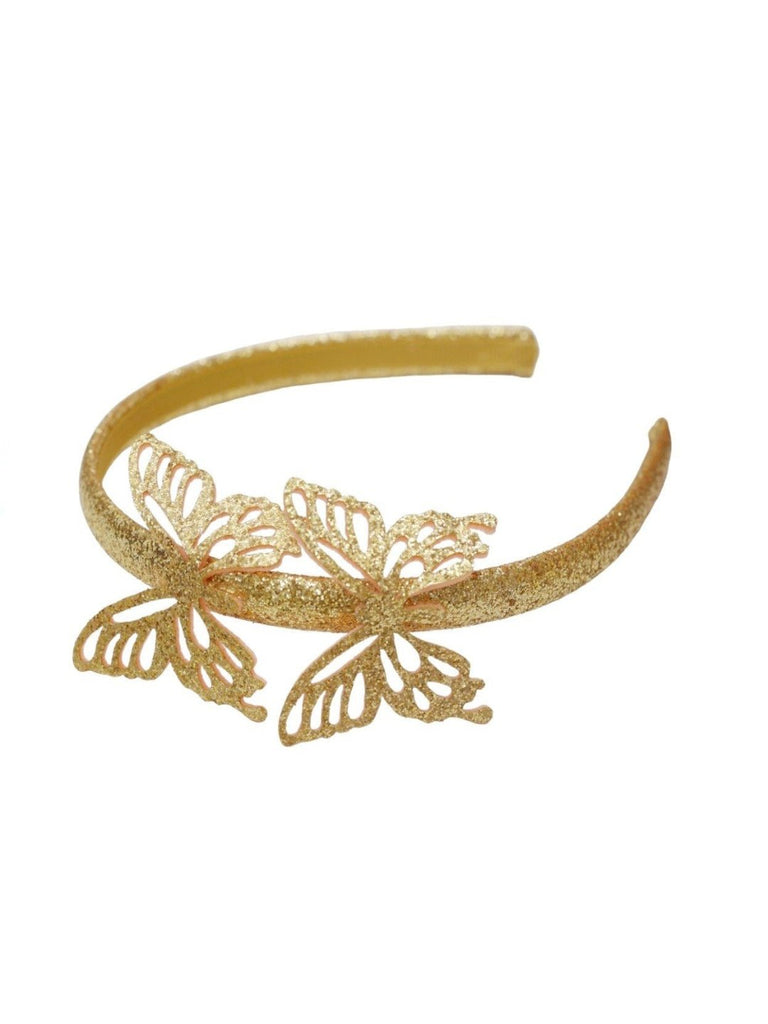 Yellow Bee Golden Butterfly Embellished Hairband on a light background.