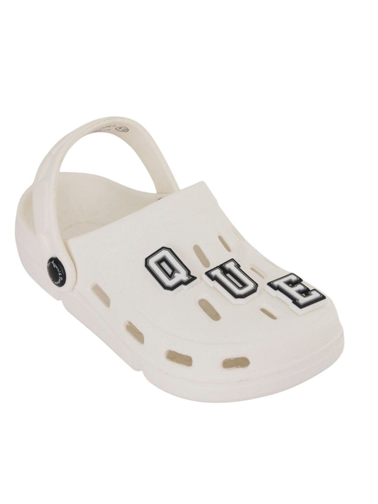 Graceful White Clogs with “QUEEN” Letter & Gem Charms for Girls-Angle View